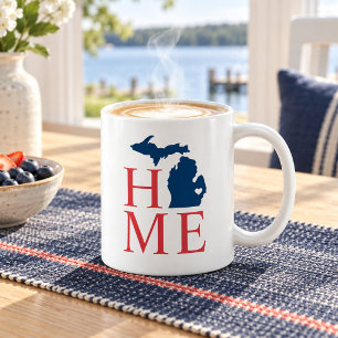 Taza De Café Michigan Hogar Rojo Blanco Azul Estado Corazón