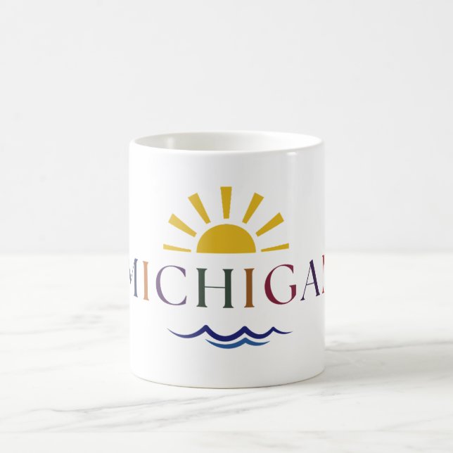 Taza De Café Michigan Rainbow Text Coffee Mug (Centro)