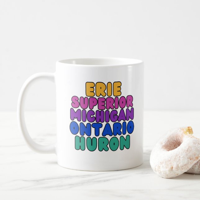 Taza De Café Michigan Rainbow Text Great Lakes Coffee Mug (Con donut)