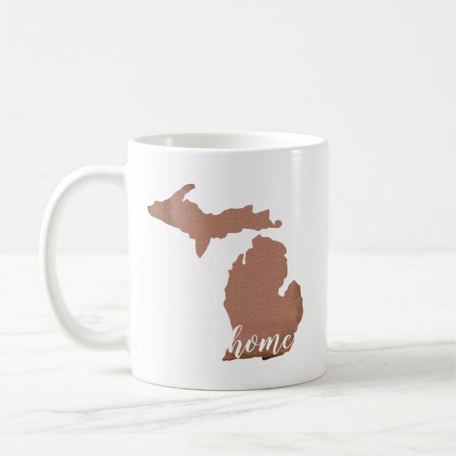 Taza De Café Michigan Silhouette Copper White Home (Izquierda)