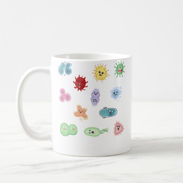 Taza De Café Microbios Adorables Bacterias Virus Ecoli Microbio (Izquierda)