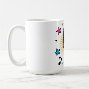 Taza De Café Micrófono pop con estrellas coloridas y notas musi