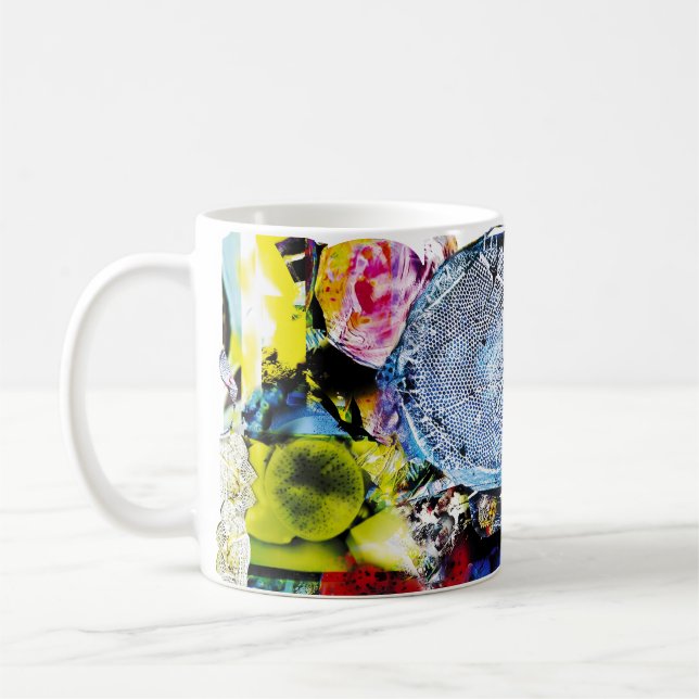 Taza De Café Microscopic Marine Art: Blue Thalassiosira Mug (Izquierda)