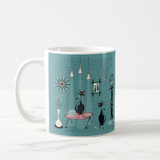 Taza De Café Mid Century Kitty Mischief ©studioxtine (Izquierda)