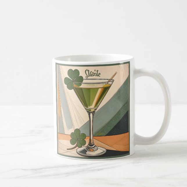 Taza De Café Mid Century Modern Art Shamrock Martini Sláinte!  (Derecha)
