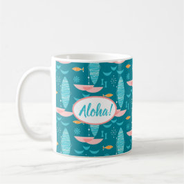 Taza De Café Mid Century Pink Catamaran - Blue Background