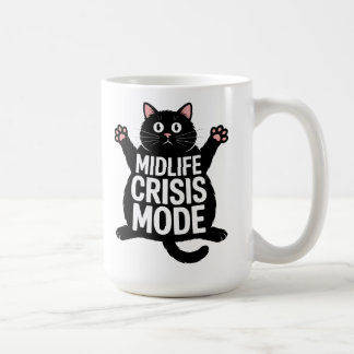 Taza De Café Midlife Crisis Mode Fat Black Cat Humor
