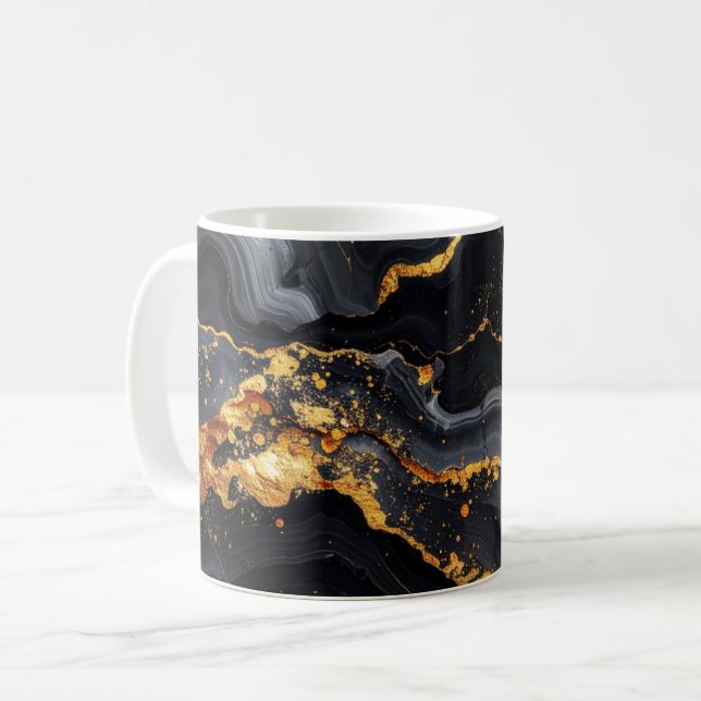 Taza De Café Midnight Onyx & Gold Leaf Abstract MUG (Anverso izquierdo)