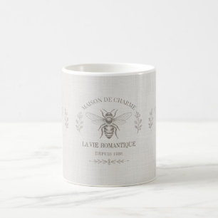 Taza De Café Miel de Marfil Abeja Francés País Vintage Rústico