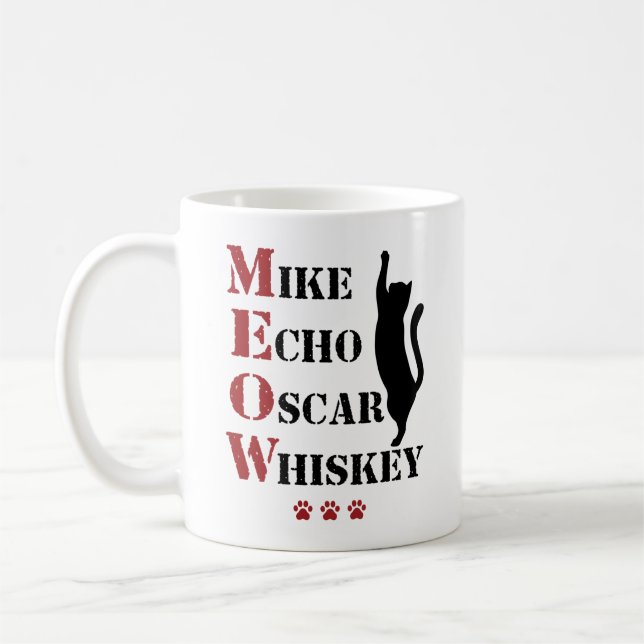 Taza De Café Mike Echo Oscar Whiskey MEOW Cat (Izquierda)