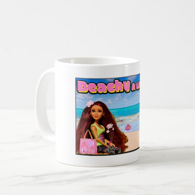 Taza De Café Mikitiez Tailandia coco loza playa blanco rosa (Anverso izquierdo)