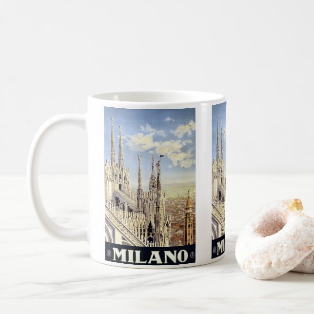 Taza De Café Milán Italia Catedral gótica Duomo Viaje de época (Con donut)