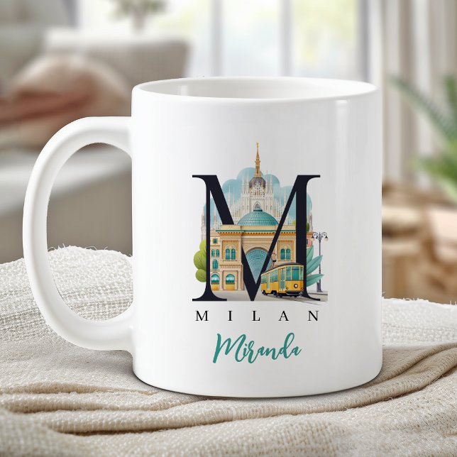 Taza De Café Milán Italia Monograma Letra M Regalo Personalizad (Milan Italy Monogram Letter M Personalized Gift Coffee Mug)