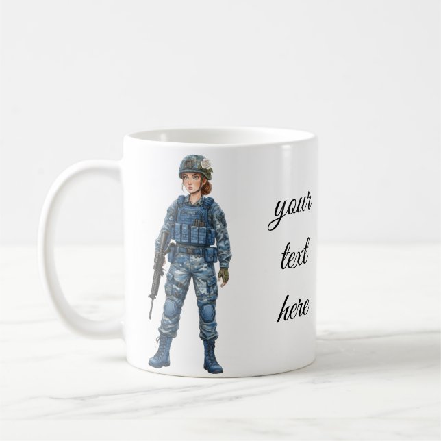 Taza De Café militar girl quote editable (Izquierda)