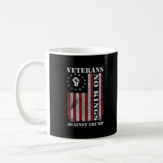 Taza De Café Military Veterans Protest USA Flag No Kings Americ (Izquierda)