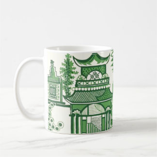 Taza De Café MIng Dynasty Jade Green Pagoda Chinoiserie