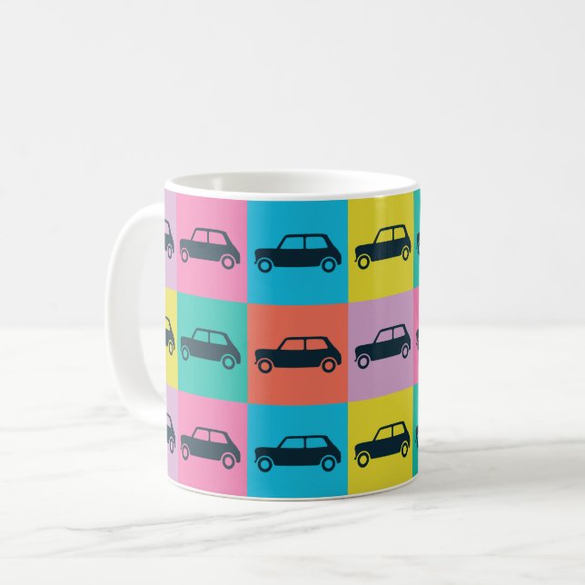 Taza De Café Mini Cooper de moderno tablero de cheques de época (Anverso izquierdo)