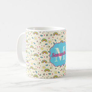 Taza De Café Mini Toss de Arcoíris en Patrón Retro Amarillo con