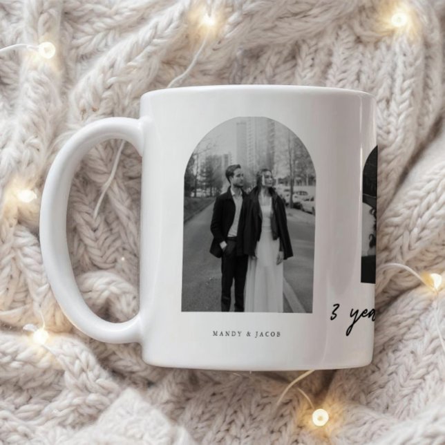 Taza De Café Minimal 3-Year Anniversary 3 Couple Photos Arch (Subido por el creador)