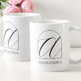 Taza De Café Minimal Arch Black Script Initial A Name Monogram