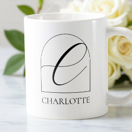 Taza De Café Minimal Arch Black Script Initial C Name Monogram