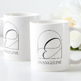 Taza De Café Minimal Arch Black Script Initial E Name Monogram