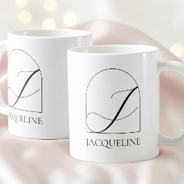 Taza De Café Minimal Arch Black Script Initial J Name Monogram