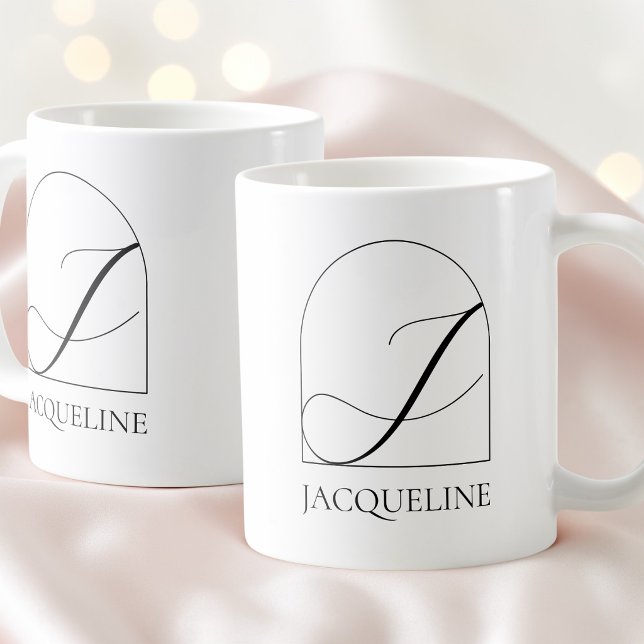 Taza De Café Minimal Arch Black Script Initial J Name Monogram (Minimal Arch Black Script Initial J Name Monogram Coffee Mug)