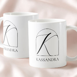 Taza De Café Minimal Arch Black Script Initial K Name Monogram