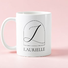 Taza De Café Minimal Arch Black Script Initial L Name Monogram
