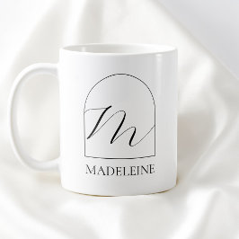 Taza De Café Minimal Arch Black Script Initial M Name Monogram