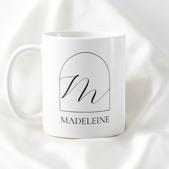 Taza De Café Minimal Arch Black Script Initial M Name Monogram (Minimal Arch Black Script Initial M Name Monogram Coffee Mug)
