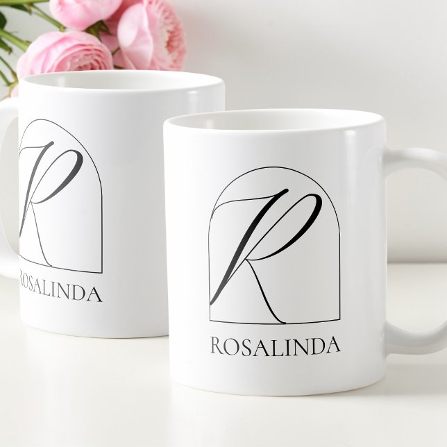 Taza De Café Minimal Arch Black Script Initial R Name Monogram (Minimal Arch Black Script Initial R Name Monogram Coffee Mug)