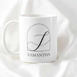 Taza De Café Minimal Arch Black Script Initial S Name Monogram