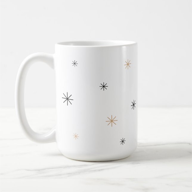Taza De Café Minimal Chic Black + Gold Customizable Snowflake (Izquierda)