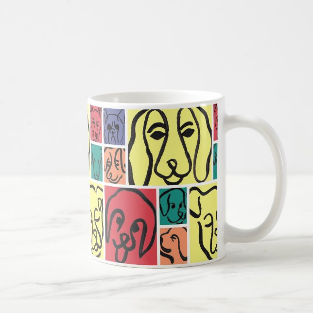 Taza De Café Minimal Dogs Line Art Collage (Derecha)