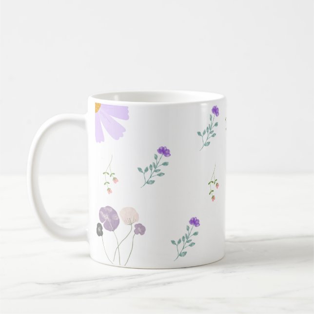 Taza De Café Minimal Floral Coffee White Mug  (Izquierda)