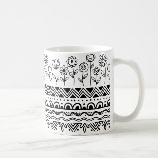Taza De Café Minimal Floral Folk Pattern Mug – Boho Line Art 