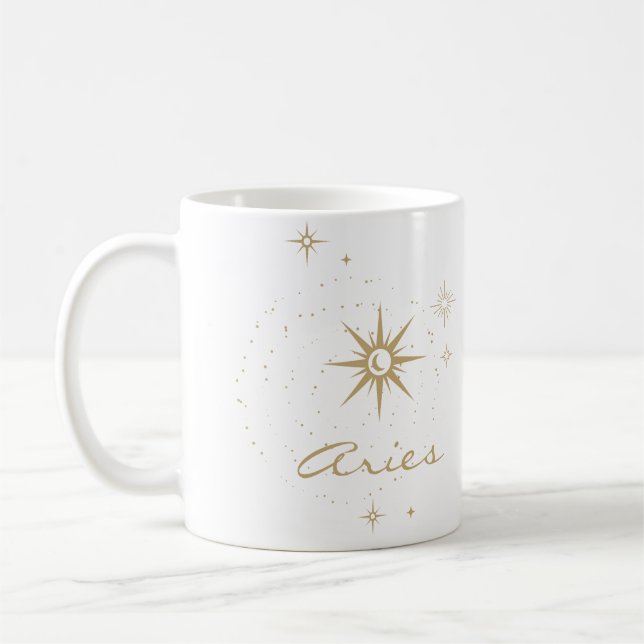 Taza De Café Minimal Gold Celestial Aries Zodiac Sign (Izquierda)