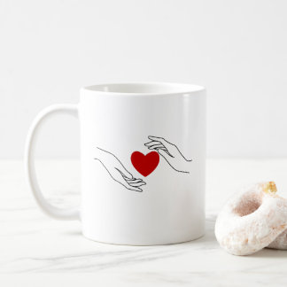 Taza De Café Minimal Hands Offering Red Heart Love Art