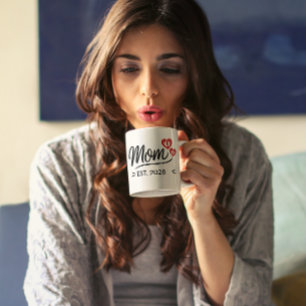 Taza De Café Minimal Mom Establecida Nombre Año a Mano