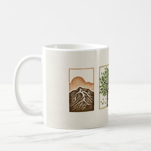 Taza De Café Minimal Nature Set – Mountain & Tree Art (Izquierda)