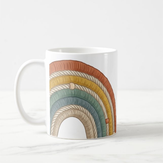 Taza De Café Minimalist Boho Macramé Rainbow (Izquierda)