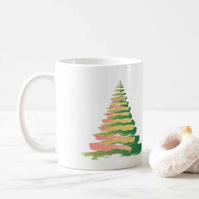 Taza De Café Minimalist Brushstroke Christmas Tree (Con donut)