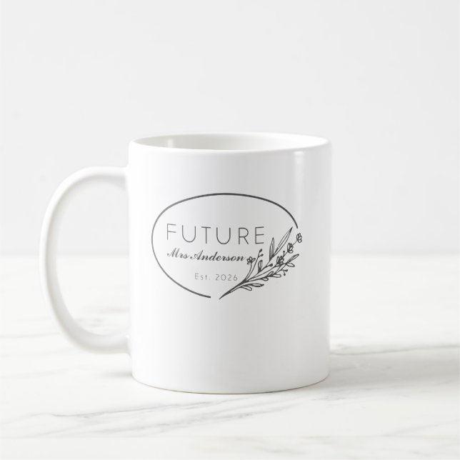 Taza De Café Minimalist Floral Future Mrs. Est 2026 Wedding  (Izquierda)