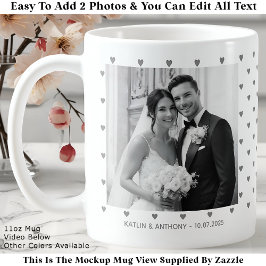 Taza De Café Minimalist Gray Hearts Custom Wedding Two Photos