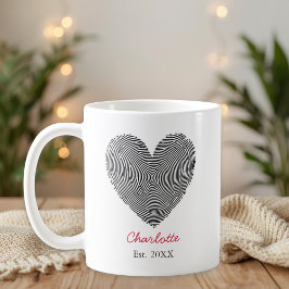 Taza De Café Minimalist Heart Fingerprint Personalized Name Mug