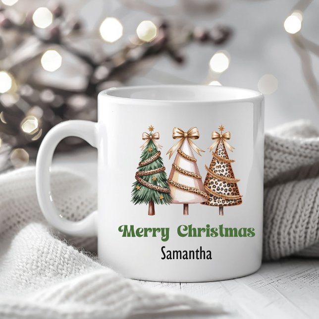 Taza De Café Minimalist leopard christmas trees personalized  (Minimalist leopard christmas trees personalized mug)