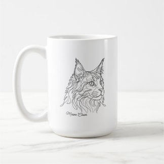 Taza De Café Minimalist Maine Coon Line Drawing Custom Pet Name
