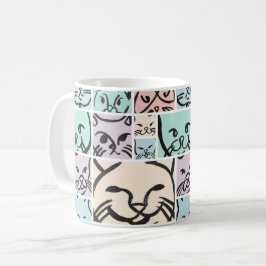 Taza De Café Minimalist Pastel Cat Faces
